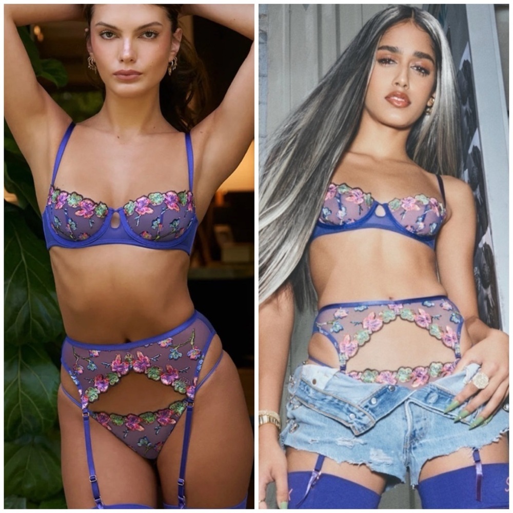 Savage x Fenty Spaced Out Blue Fresh Bouquet Western Wildflower Lingerie Bra Set